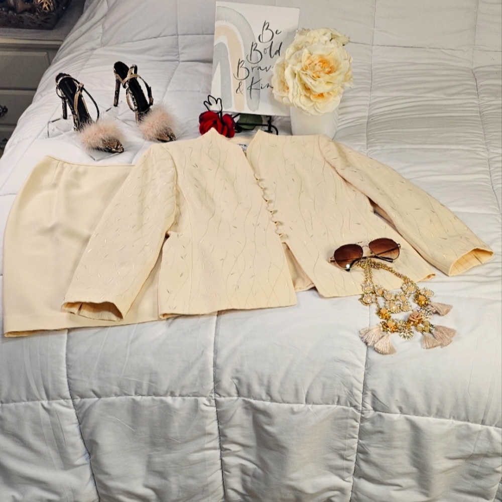 2PC Kasper A.S.L Blazer Skirt Suit Set Elegant Wear Office Wear Wedding Career